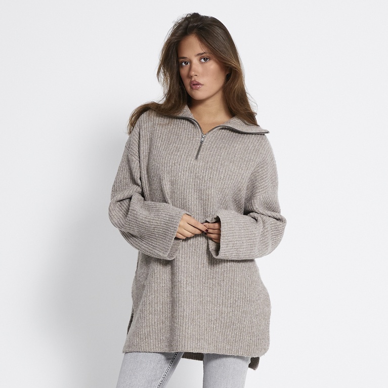 Ribbstickad tröja "Half Zip Sweater"